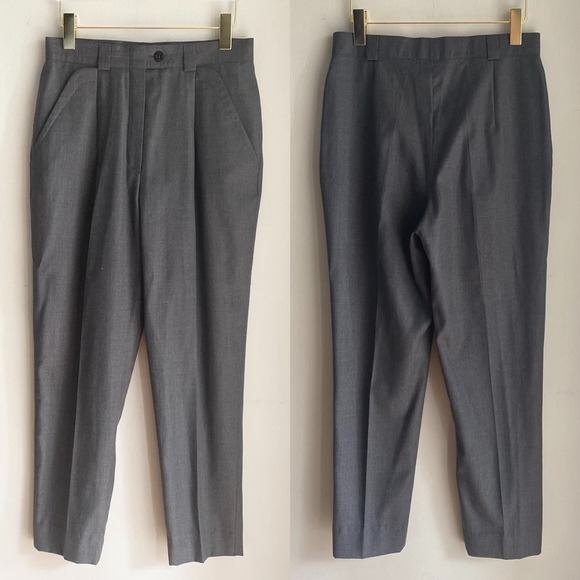 Vintage ESCADA Margaretha Ley 1990s High Waisted Wool Twill Pants EU 36 Gray - Picture 3 of 8